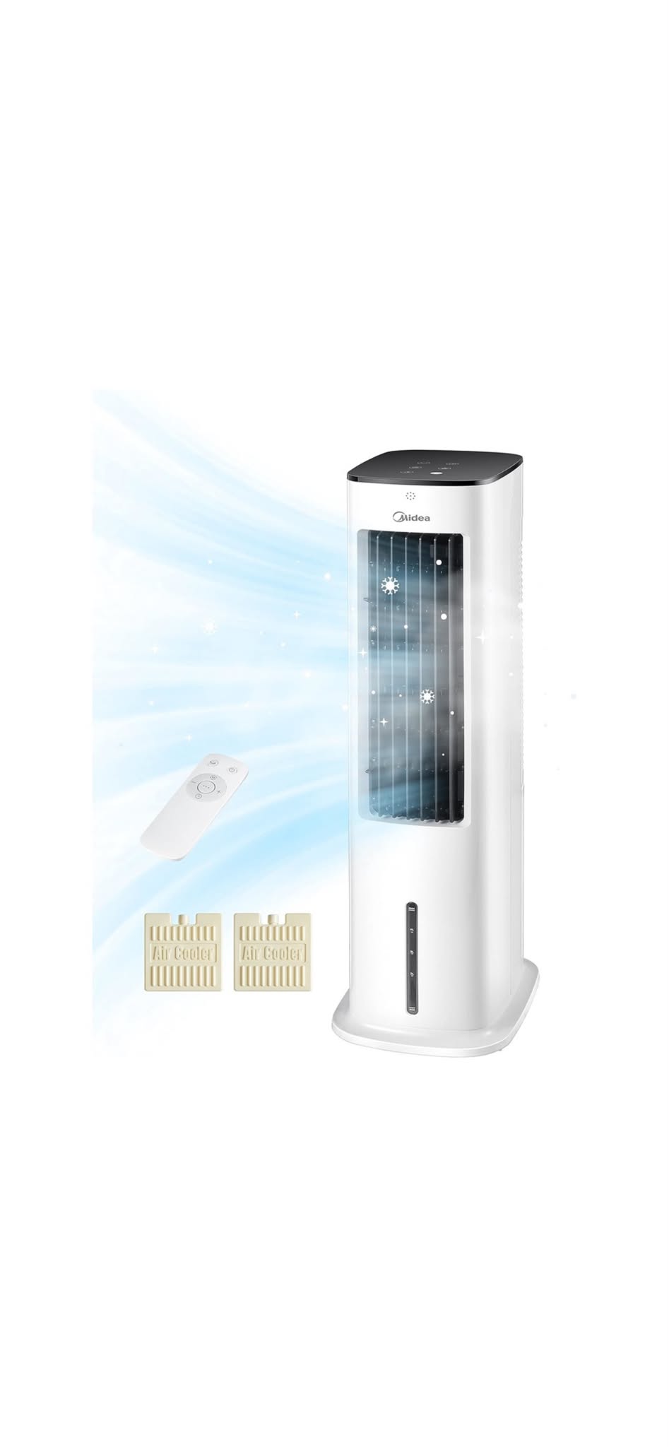 Racitor de aer mobil Midea 6000, ventilator cu racire pe apa 5 l, umidificator si ionizare, fara tub de evacuare, debit 355 m³/h
