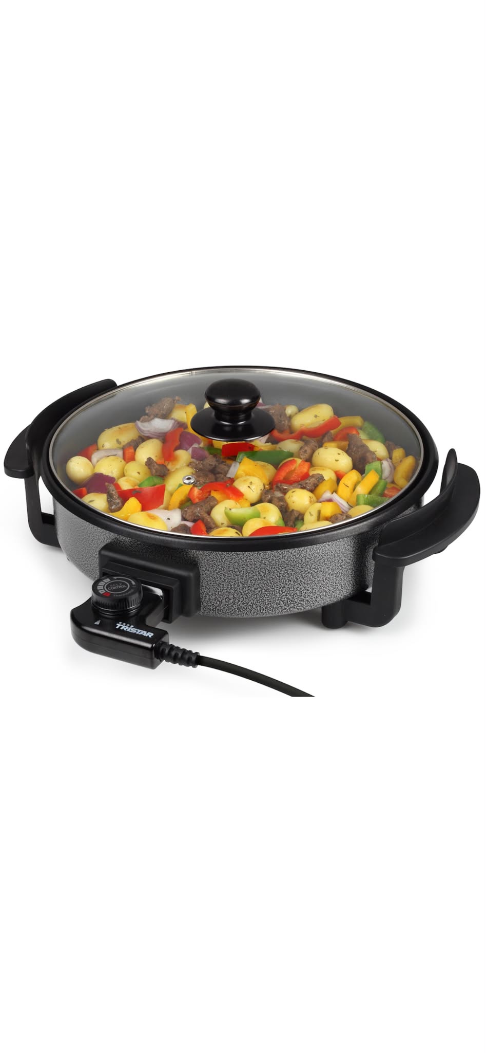 Tigaie electrica multifunctionala Tristar PZ-2963, 1500 W, Termostat detasabil, 30 cm, Negru/Gri